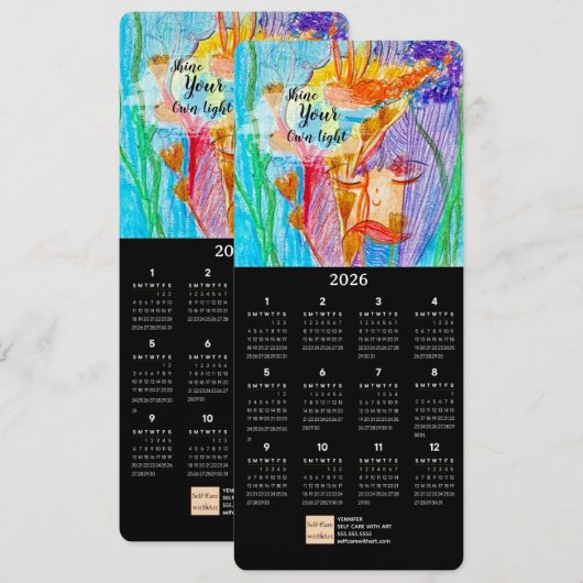 Bloemenmeisje Oil Pastel Art Calendar Kaart (Voorkant / Achterkant)