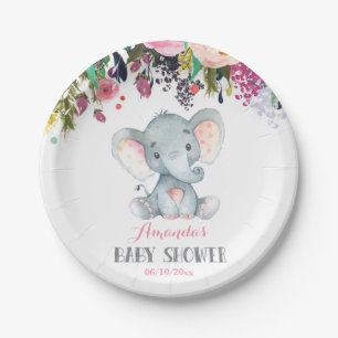 Bloemenmeisje olifant Baby shower roze Papieren Bordje