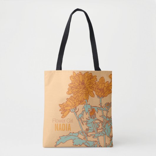 Bloemenmeisje oranje Chrysanthemum bruiloft canvas Tote Bag (Voorkant)