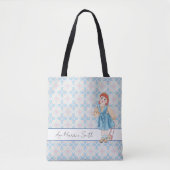 Bloemenmeisje Pastel Blue Pink Patroon Editable Tote Bag (Voorkant)