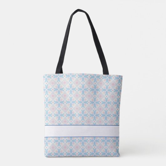 Bloemenmeisje Pastel Blue Pink Patroon Editable Tote Bag (Achterkant)