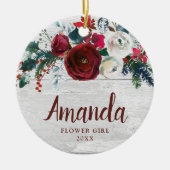 Bloemenmeisje Persoonlijke Bourgogne Rozen Kerstmi Keramisch Ornament (Voorkant)