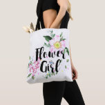 Bloemenmeisje Pink Blush Floral Waterverf Wedding Tote Bag<br><div class="desc">Het ontwerp is voorzien van een modern floreel ontwerp van de waterverf met een kalligrafische tekst.</div>