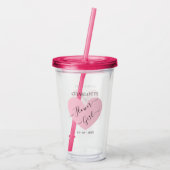 Bloemenmeisje Pink Heart Bridal Party - Gepersonal Acryl Drinkbeker (Achterkant)