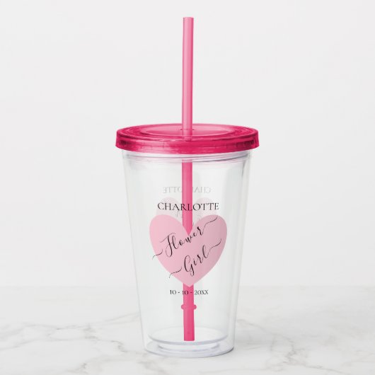 Bloemenmeisje Pink Heart Bridal Party - Gepersonal Acryl Drinkbeker (Voorkant)