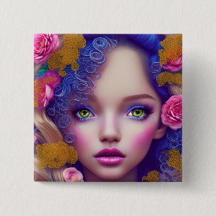 Bloemenmeisje Princess Geïnspireerd door de Oekraï Vierkante Button 5,1 Cm