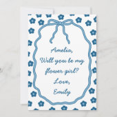 Bloemenmeisje Proposal Custom Floral Bow Dusty Blu Kaart (Voorkant)