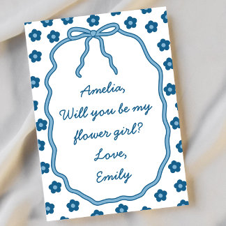 Bloemenmeisje Proposal Custom Floral Bow Dusty Blu Kaart