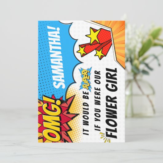 Bloemenmeisje Proposal - Superhero Theme Kaart (Staand voorkant)