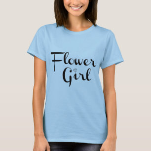 Bloemenmeisje Retro Script Black op blauw T-shirt