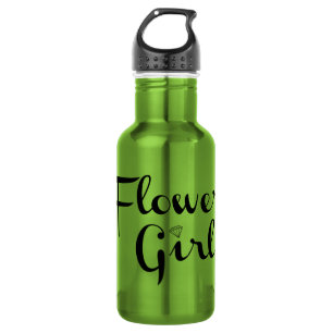 Bloemenmeisje Retro Script Black op groen Waterfles
