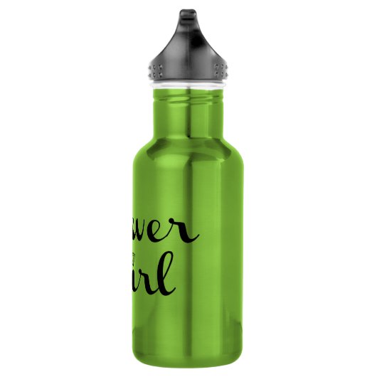 Bloemenmeisje Retro Script Black op groen Waterfles (Rechts)