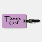 Bloemenmeisje Retro Script Black op Paars Bagagelabel (Voorkant horizontaal)