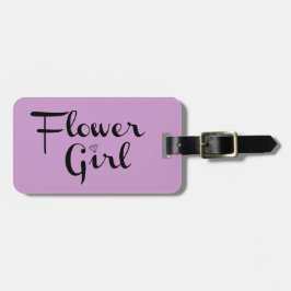 Bloemenmeisje Retro Script Black op Paars Bagagelabel