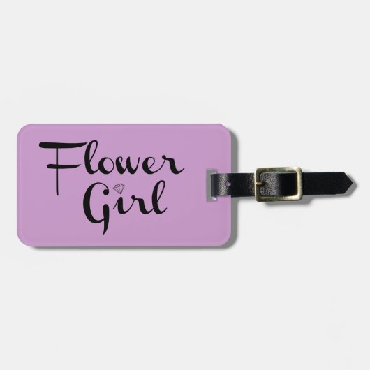 Bloemenmeisje Retro Script Black op Paars Bagagelabel (Voorkant horizontaal)