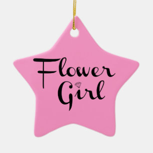 Bloemenmeisje Retro Script Black op roze Keramisch Ornament
