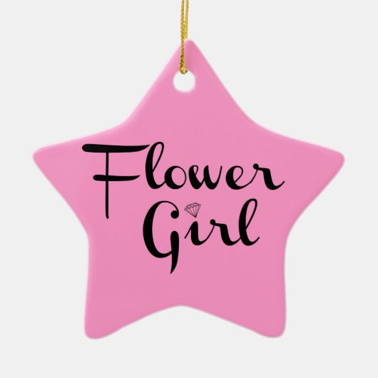 Bloemenmeisje Retro Script Black op roze Keramisch Ornament (Voorkant)