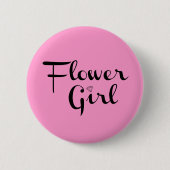 Bloemenmeisje Retro Script Black op roze Ronde Button 5,7 Cm (Voorkant)