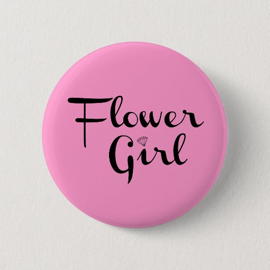 Bloemenmeisje Retro Script Black op roze Ronde Button 5,7 Cm (Voorkant)
