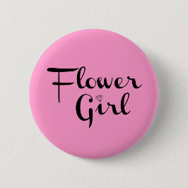 Bloemenmeisje Retro Script Black op roze Ronde Button 5,7 Cm