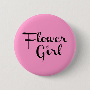 Bloemenmeisje Retro Script Black op roze Ronde Button 5,7 Cm