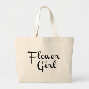 Bloemenmeisje Retro Script Black op wit Grote Tote Bag