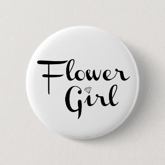 Bloemenmeisje Retro Script Black op wit Ronde Button 5,7 Cm
