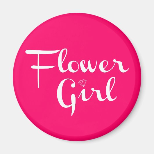 Bloemenmeisje Retro Script White op Hot Pink Magneet (Voorkant)