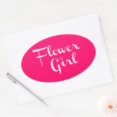 Bloemenmeisje Retro Script White op Hot Pink Ovale Sticker (Envelop)