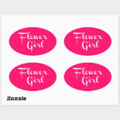 Bloemenmeisje Retro Script White op Hot Pink Ovale Sticker (Vel)