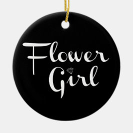 Bloemenmeisje Retro Script White op zwart Keramisch Ornament