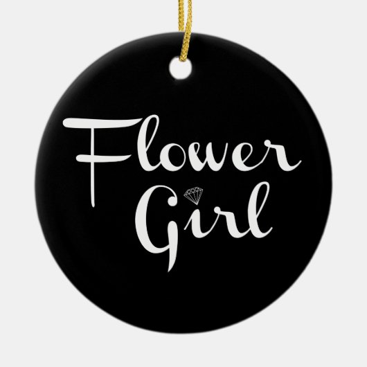 Bloemenmeisje Retro Script White op zwart Keramisch Ornament (Voorkant)