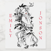 Bloemenmeisje rode lippen wijn etiket (Enkel label)