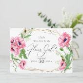 Bloemenmeisje | Roze Aquarel Klaprozen Kaart (Staand voorkant)