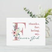 Bloemenmeisje Roze Bloemenbrief bruiloft Bedankkaart (Staand voorkant)