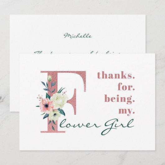 Bloemenmeisje Roze Bloemenbrief bruiloft Bedankkaart (Voorkant / Achterkant)