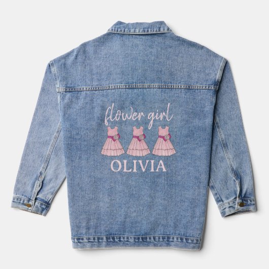 Bloemenmeisje Roze Bruiloft Bruidsfeestjurk Denim Jacket (Achterkant)