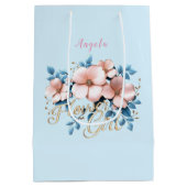 Bloemenmeisje roze en blauwe bloemen medium cadeauzakje (Achterkant)