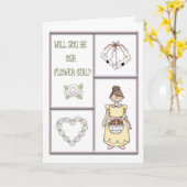 Bloemenmeisje Roze Kaart (Gele Bloem)