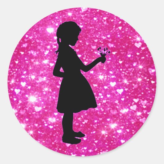 Bloemenmeisje Roze Sparkle Hearts Stickers (Voorkant)