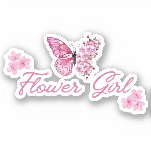 Bloemenmeisje roze vlinder schattig minimaal sticker (Voorkant)