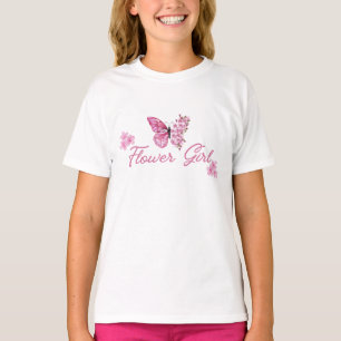 Bloemenmeisje roze vlinder schattig t-shirt