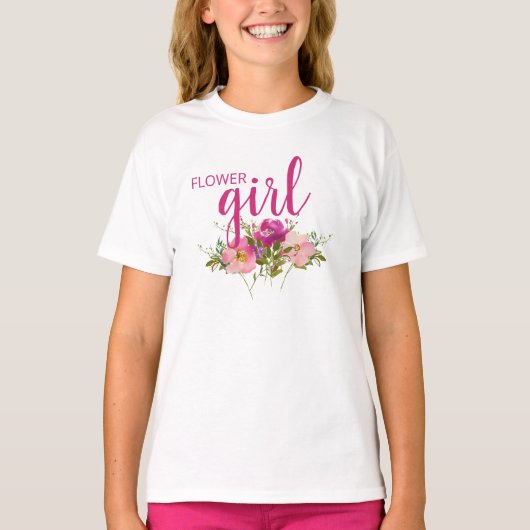 Bloemenmeisje Roze Waterverf Bloemige Trouw T-Shir T-shirt (Voorkant)