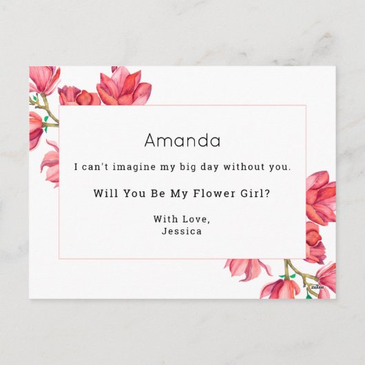 Bloemenmeisje Roze Wit Bloemen Magnolia Kaart (Achterkant)