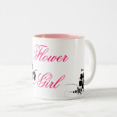 Bloemenmeisje roze zwart tweekleurige koffiemok (Voorkant rechts)