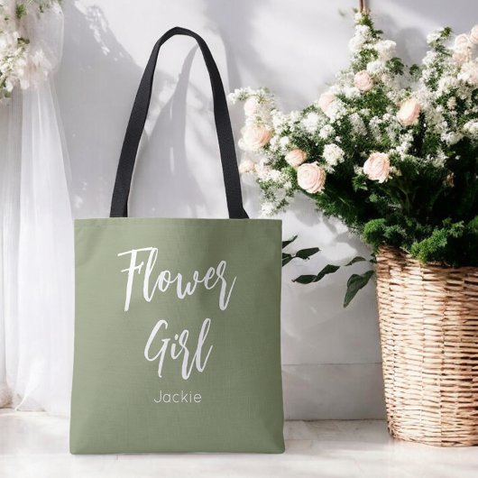 Bloemenmeisje Sage Green Wedding Canvas tas