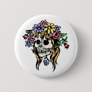 bloemenmeisje schedel ronde button 5,7 cm
