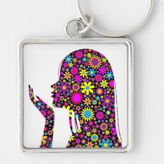 BLOEMENMEISJE SILHOUETTE SLEUTELHANGER (Voorkant)