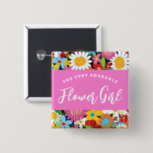 Bloemenmeisje Spring Flowers Garden Wedding Name T Vierkante Button 5,1 Cm