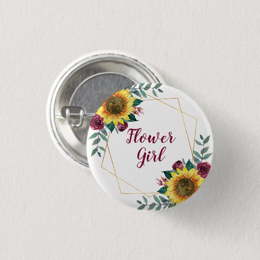 Bloemenmeisje Sunflower Geometric Burgundy Ronde Button 3,2 Cm (Voorkant /achterkant)